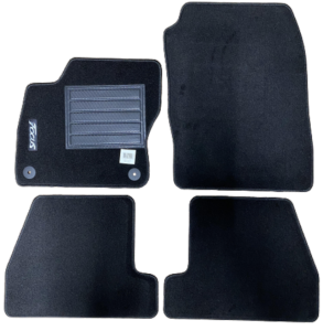 Kit 4 Tapis de sol Auto pour FORD FOCUS III phase 1, 2011-2014, avec sigle FOCUS, moquette noire, avec CLIPS, Neuf