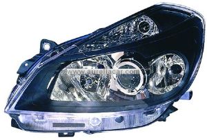 Phare Optique avant gauche pour RENAULT CLIO III phase 1, 2005 -2009, H7+H7+H1, noir, (sport), Neuf