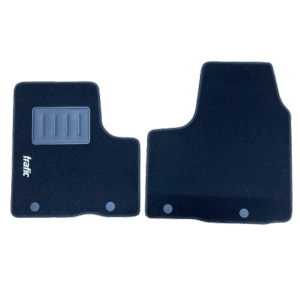 Kit de 2 tapis de sol Auto pour RENAULT TRAFIC III, depuis 2014 >, avec sigle TRAFIC, moquette noire et clips, Neuf