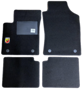 Kit 4 Tapis de sol Auto pour ABARTH 500, 595-695 depuis 2008, avec sigle ABARTH, moquette noire et clips, Neuf