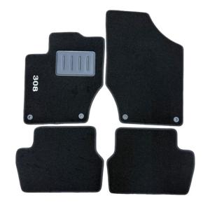 Kit 4 Tapis de sol Auto pour PEUGEOT 308 de 2007 à 2013, avec sigle 308, moquette noire, avec CLIPS, Neuf
