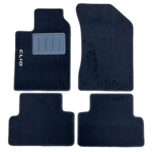 Kit 4 Tapis de sol Auto pour RENAULT CLIO II de 2001 à 2005, avec sigle CLIO, moquette noire sans CLIPS, Neuf