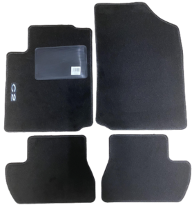 Kit 4 Tapis de sol Auto pour CITROEN C2 de 2003 à 2010, avec sigle C2, moquette noire et clips, Neuf