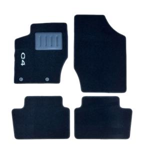 Kit 4 Tapis de sol Auto pour CITROEN C4 de 2004 à 2010, sigle C4, avec CLIPS, moquette noire, Neuf