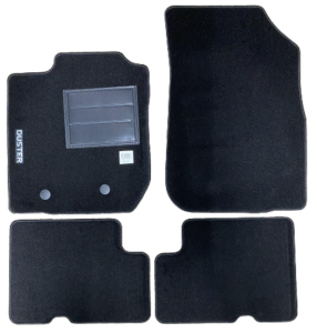 Kit 4 Tapis de sol Auto pour DACIA DUSTER I phase 2, 2013-2017, avec sigle DUSTER, moquette noire, avec CLIPS, Neuf