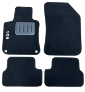 Kit 4 Tapis de sol Auto pour PEUGEOT 308 de 2013 à 2021, avec sigle 308, moquette noire, avec CLIPS, Neuf