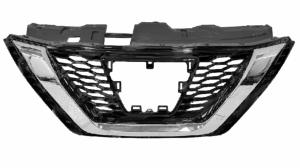 Grille calandre centrale supérieure pour NISSAN QASHQAI II phase 2 2017-2021, noire, contour chromée, pour logo triangulaire, Neuve